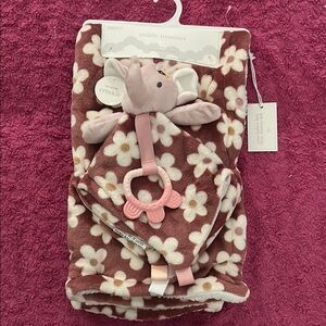Cuddle Treasures - Pink Elephant Baby Blanket and Lovey